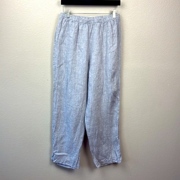 Bryn Walker Linen Pants Wide Straight Leg High Rise Pull-On Blue/Gray Chambray M - Picture 1 of 7